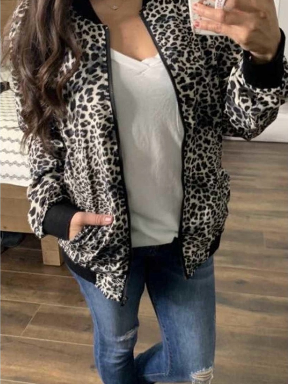 Kori Leopard Print Bomber Jacket - Black & Cream